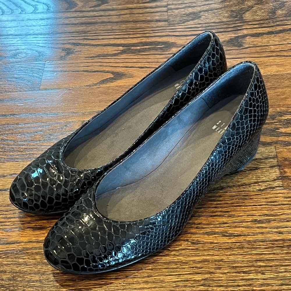 Stuart Weitzman Black Leather Wedge Slip on Shoes